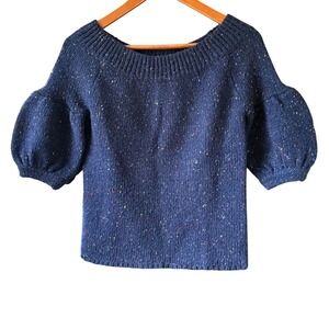 Moda‎ International Navy Wool Blend Scoop Neck Puffed S/S Women's Size Small